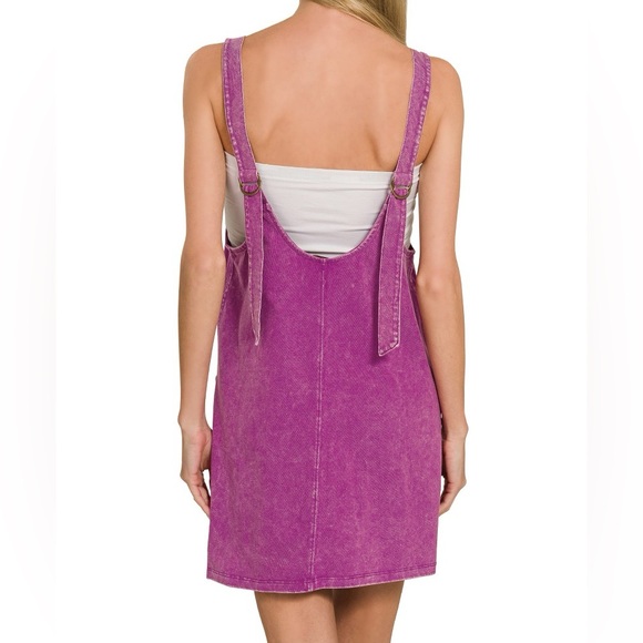 NWT Zenana Plum Purple Acid Wash Overall Knit Mini Dress - Picture 3 of 3